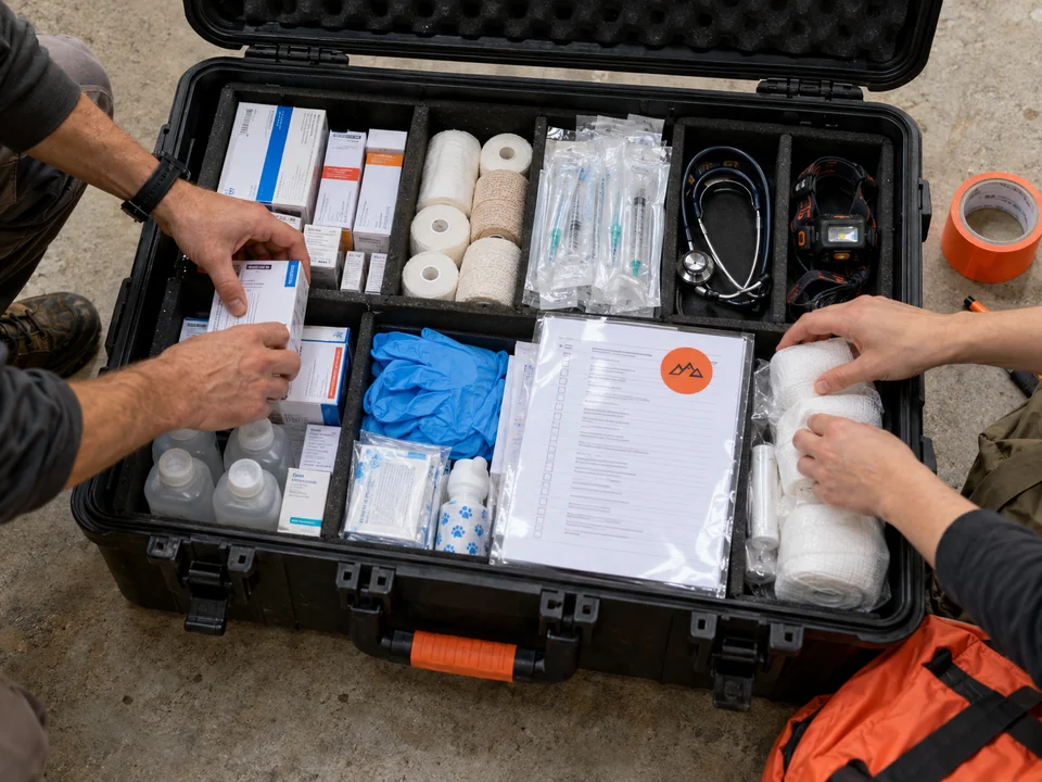 Crate of veterinary supplies being packed for deployment