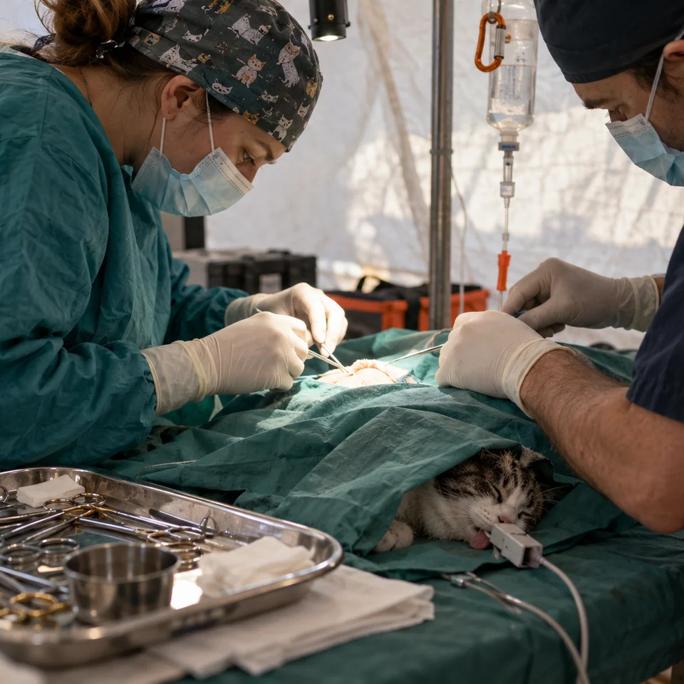 Emergency surgery in a field tent