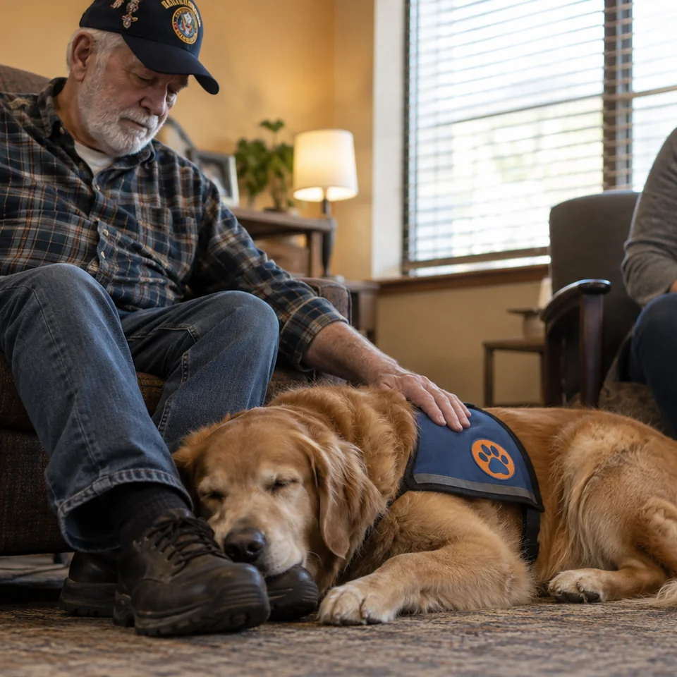 Therapy dog with a veteran