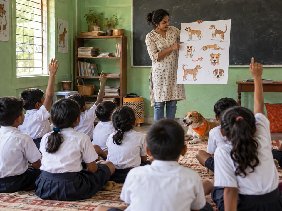 Schoolchildren at an animal-welfare workshop